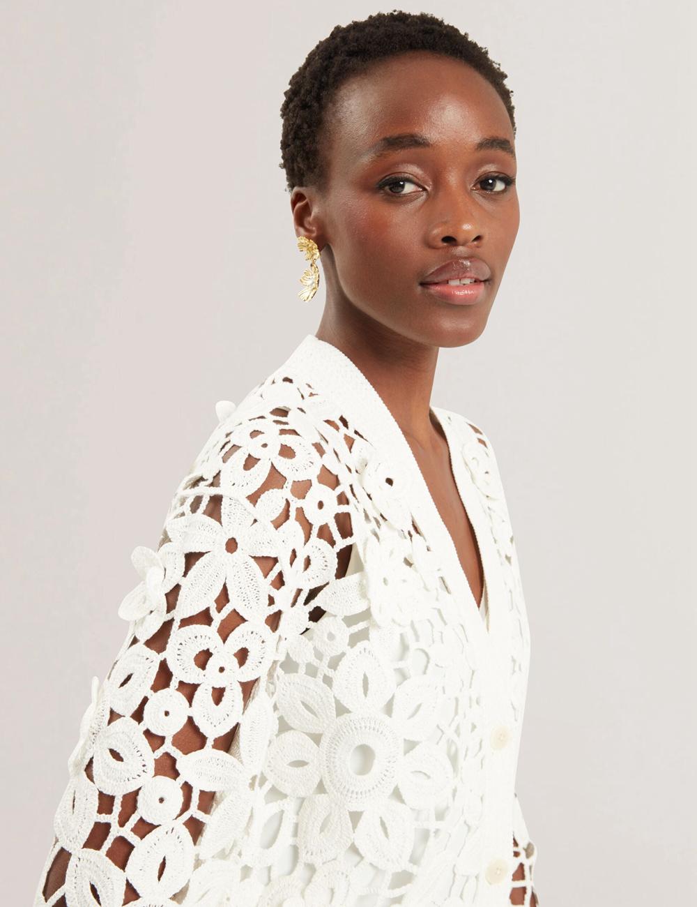 White Ted Baker TARLI - Crochet Open Knit Longline Women Cardigans | Ireland  3104-CHWFG