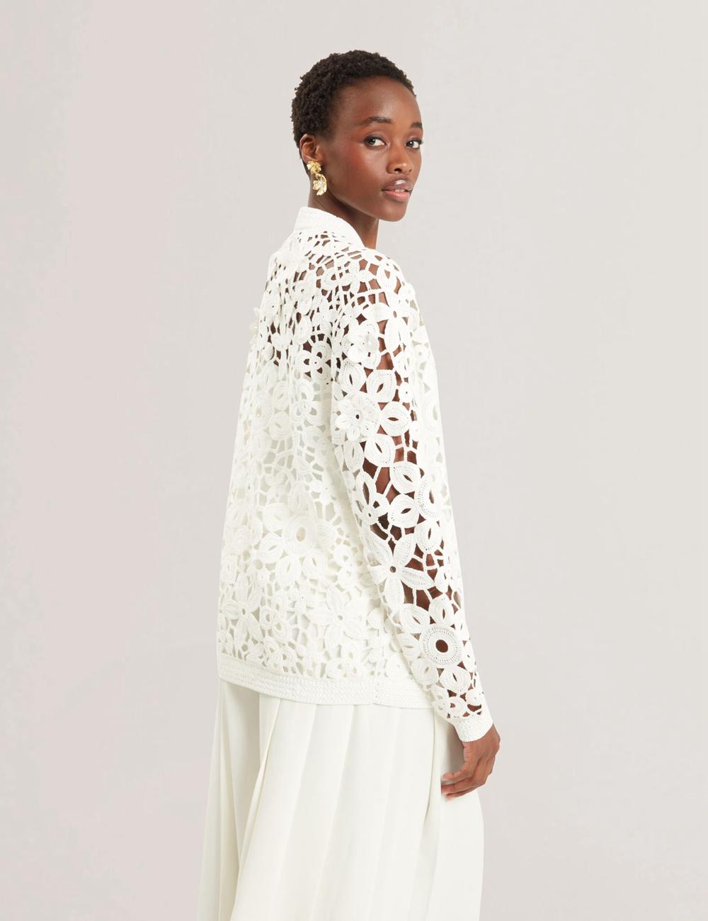 White Ted Baker TARLI - Crochet Open Knit Longline Women Cardigans | Ireland  3104-CHWFG