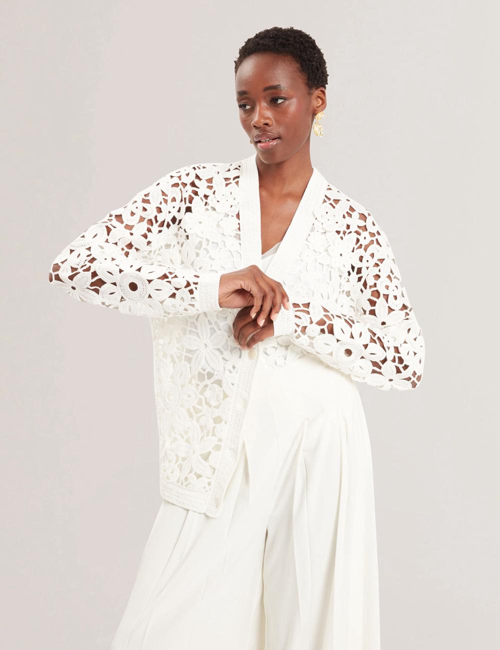 White Ted Baker TARLI - Crochet Open Knit Longline Women Cardigans | Ireland  3104-CHWFG