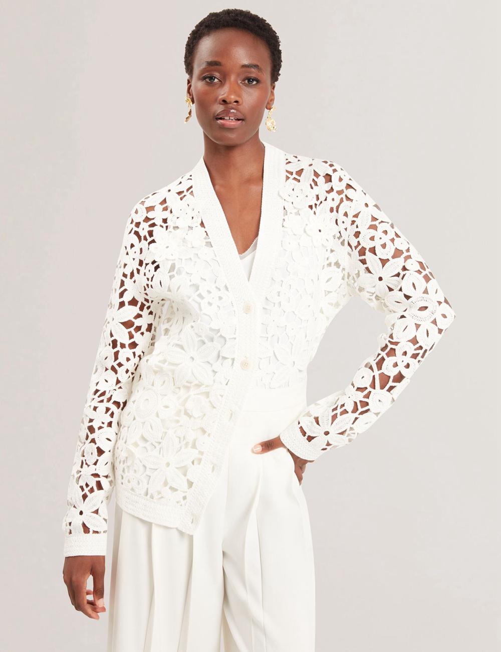White Ted Baker TARLI - Crochet Open Knit Longline Women Cardigans | Ireland  3104-CHWFG