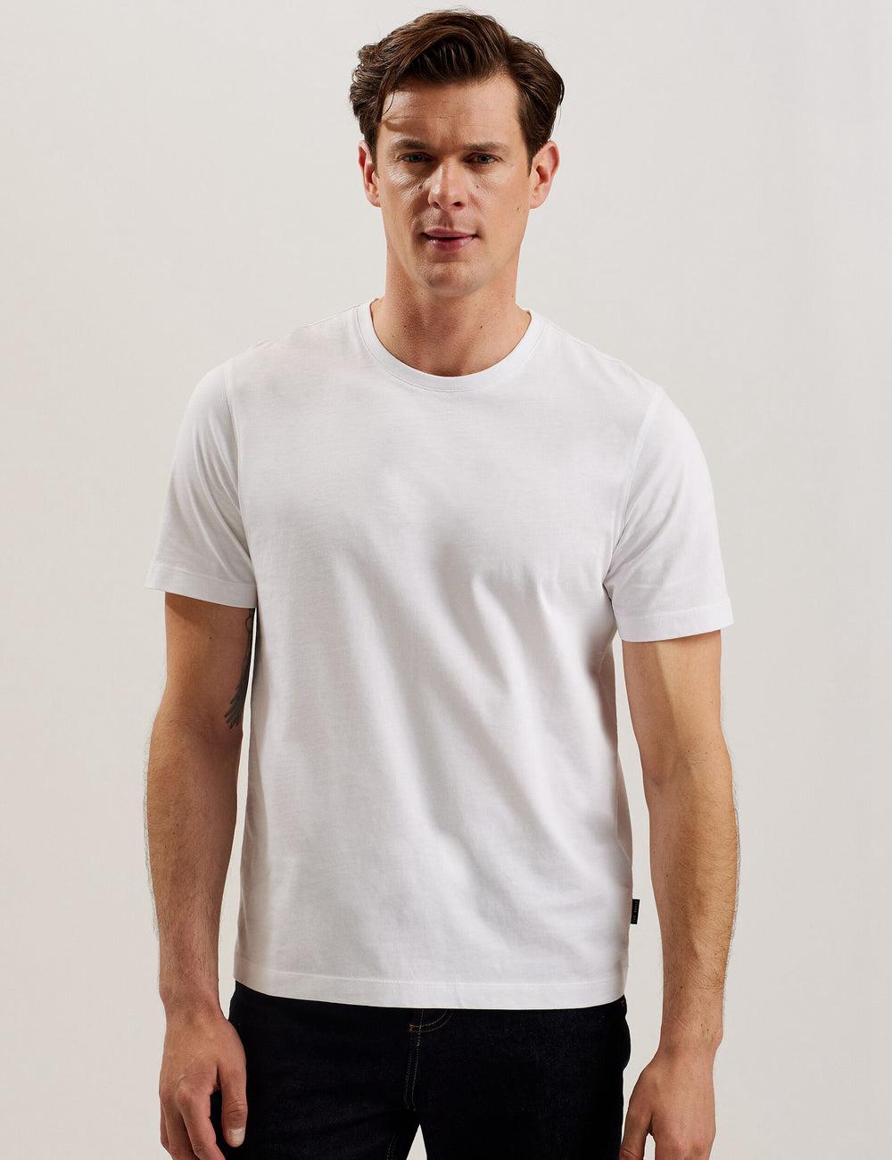 White Ted Baker TYWINN - Classic Crew Neck Cotton Men T-Shirts | Ireland  8127-ORJNA