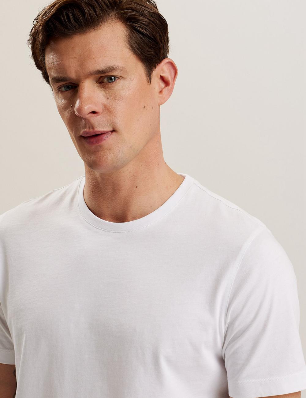 White Ted Baker TYWINN - Classic Crew Neck Cotton Men T-Shirts | Ireland  8127-ORJNA