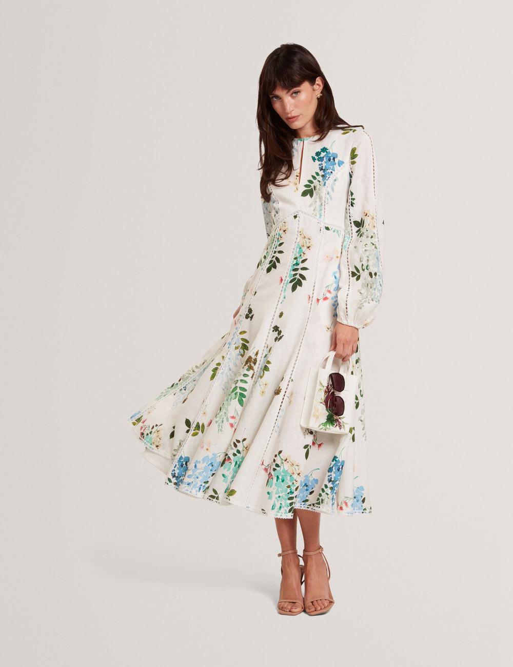 White Ted Baker UTALA - Floral Crochet Trim Linen Women Midi Dresses | Ireland  4903-KYDLQ