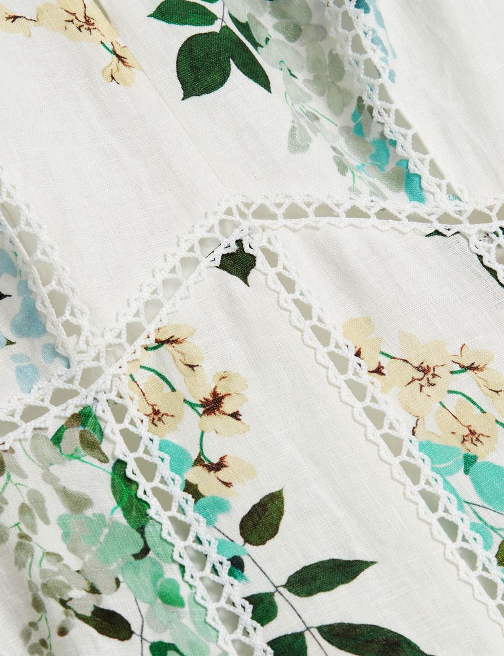 White Ted Baker UTALA - Floral Crochet Trim Linen Women Midi Dresses | Ireland  4903-KYDLQ