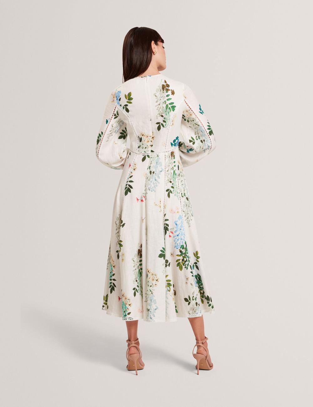 White Ted Baker UTALA - Floral Crochet Trim Linen Women Midi Dresses | Ireland  4903-KYDLQ