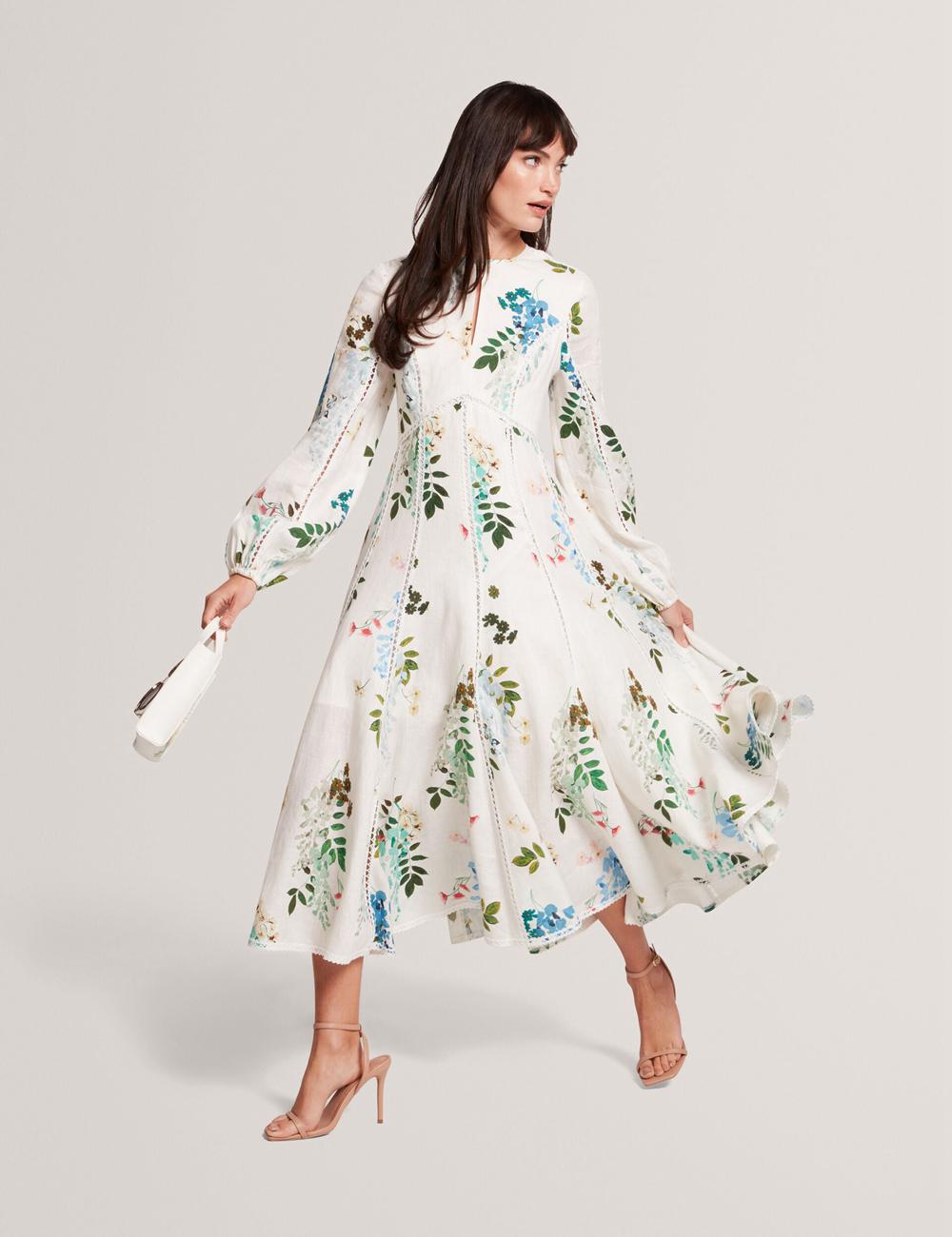 White Ted Baker UTALA - Floral Crochet Trim Linen Women Midi Dresses | Ireland  4903-KYDLQ
