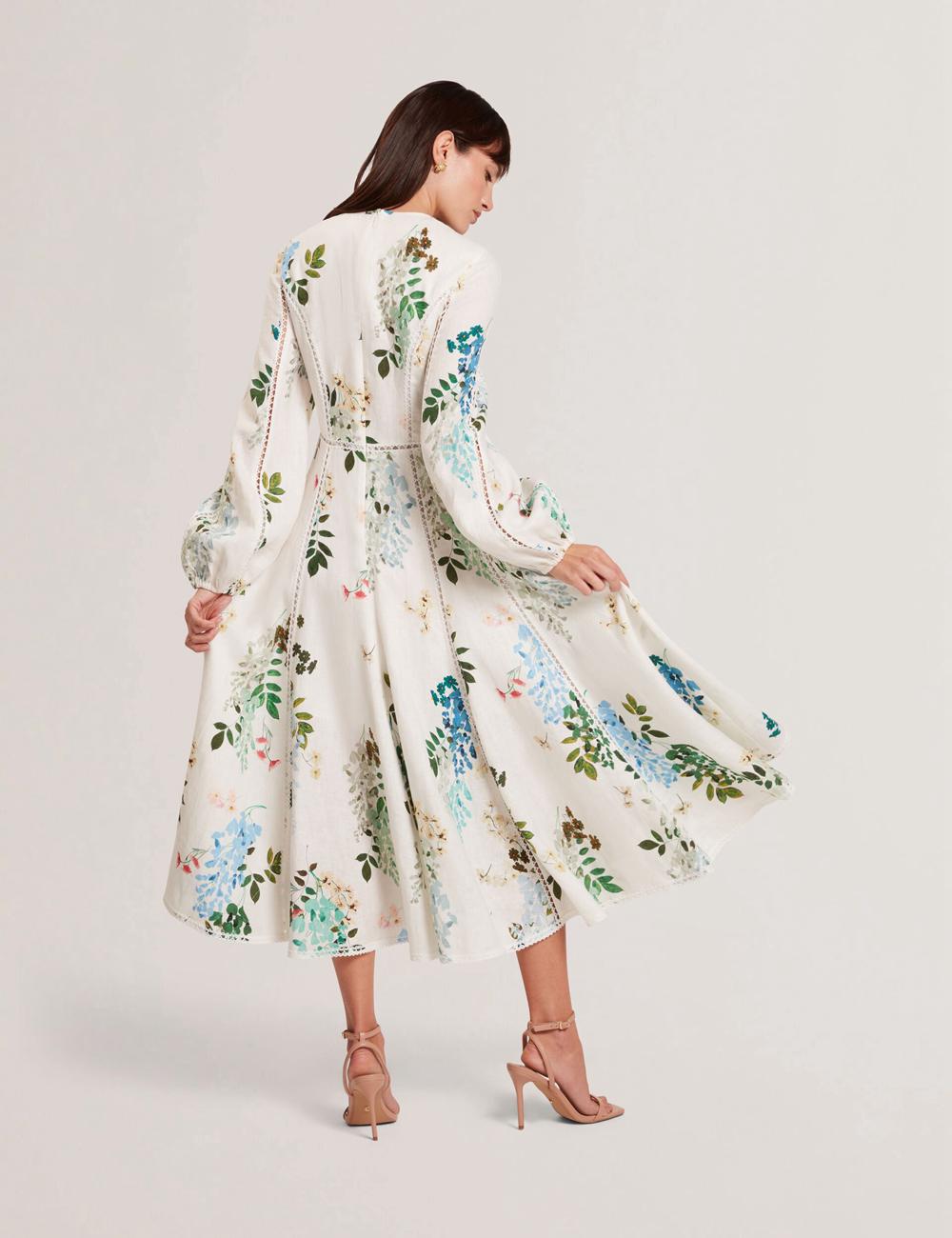 White Ted Baker UTALA - Floral Crochet Trim Linen Women Midi Dresses | Ireland  4903-KYDLQ