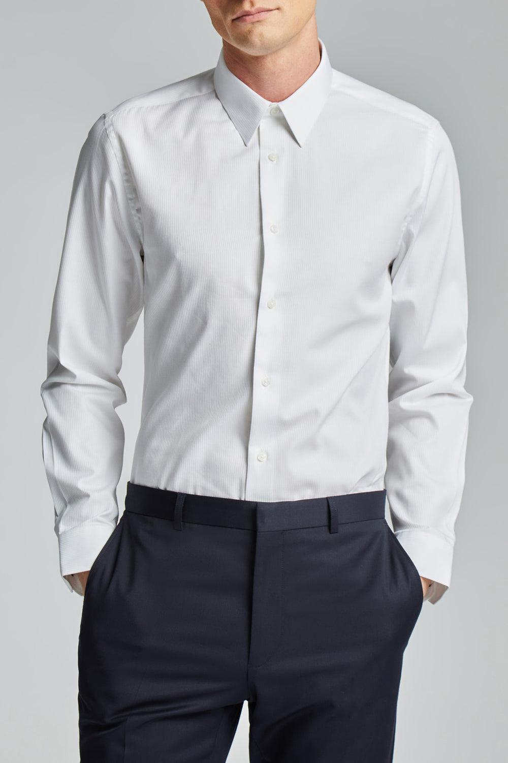 White Ted Baker WHITE SATIN STRIPE - Textured Stripe Slim Fit Men Formal Shirts | Ireland  2453-ZOPDT